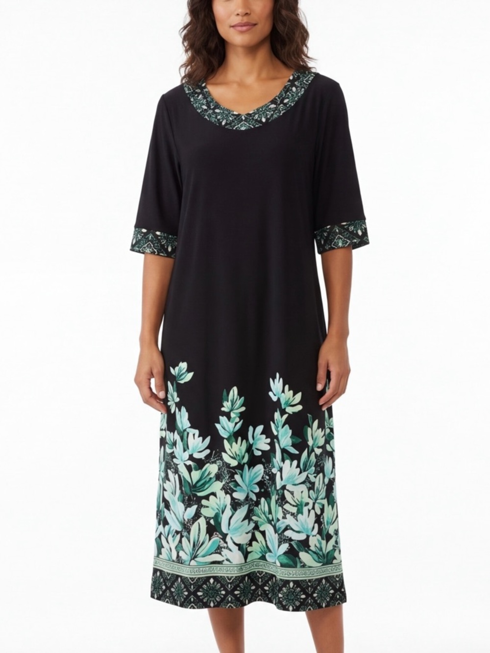 JM Collection, Printed Floral Elbow Sleeve Dress, Size XL NWT